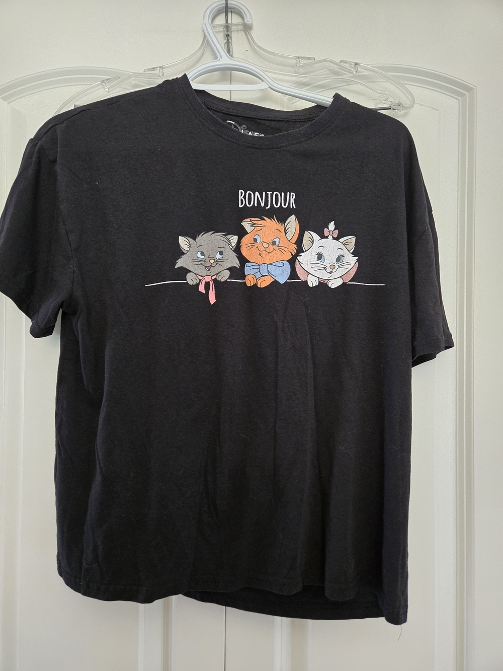 Disney Aristocats Black Graphic Logo On Front And Back Tee with White Print